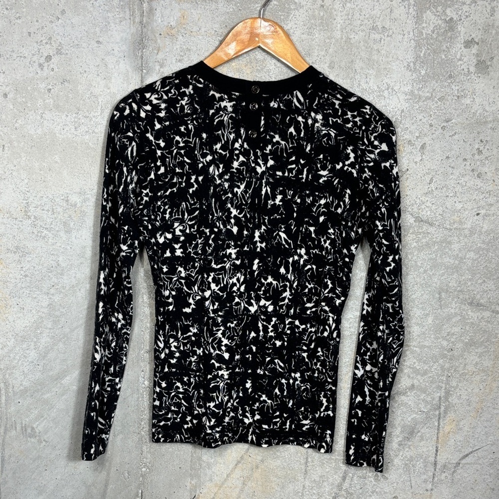 Tory Burch Merino Wool Black and White Long Sleeve Top - Picture 2 of 5